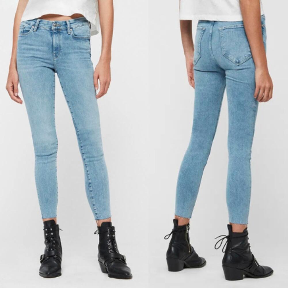 ALLSAINTS Grace Ankle Fray Mid-Rise Denim Skinny Jeans Light Wash Womens Size 27